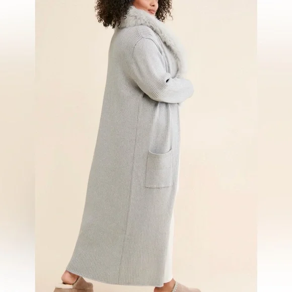 Show Me Your Mumu Gray Faux Fur Trim Long Cardigan Cozy XS - Picture 4 of 9